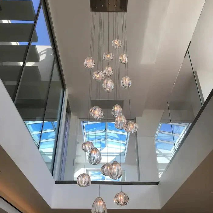 Modern Nordic Style Hand Blown Glass Pendant Crystal Chandelier for Dining Room/Living Room/Stairwell - 10 Lights/D19.7"*H118.1"/18KGRoundWarm LightBlushlighting