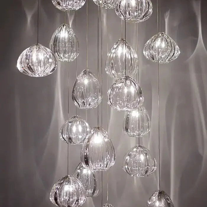 Modern Nordic Style Hand Blown Glass Pendant Crystal Chandelier for Dining Room/Living Room/Stairwell - 10 Lights/D19.7"*H118.1"/18KGRoundWarm LightBlushlighting