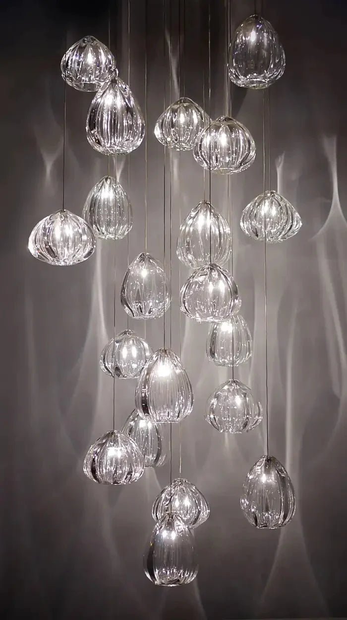 Modern Nordic Style Hand Blown Glass Pendant Crystal Chandelier for Dining Room/Living Room/Stairwell - 10 Lights/D19.7"*H118.1"/18KGRoundWarm LightBlushlighting