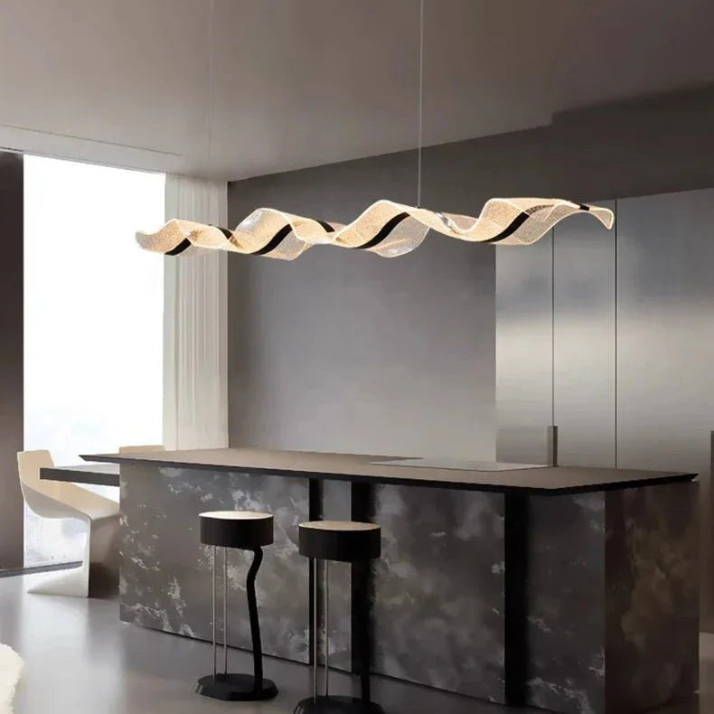 Modern Ocean Wave Pendant Chandelier for Kitchen - Black38.52” (100 cm)Remote Control (Dimmable)Blushlighting