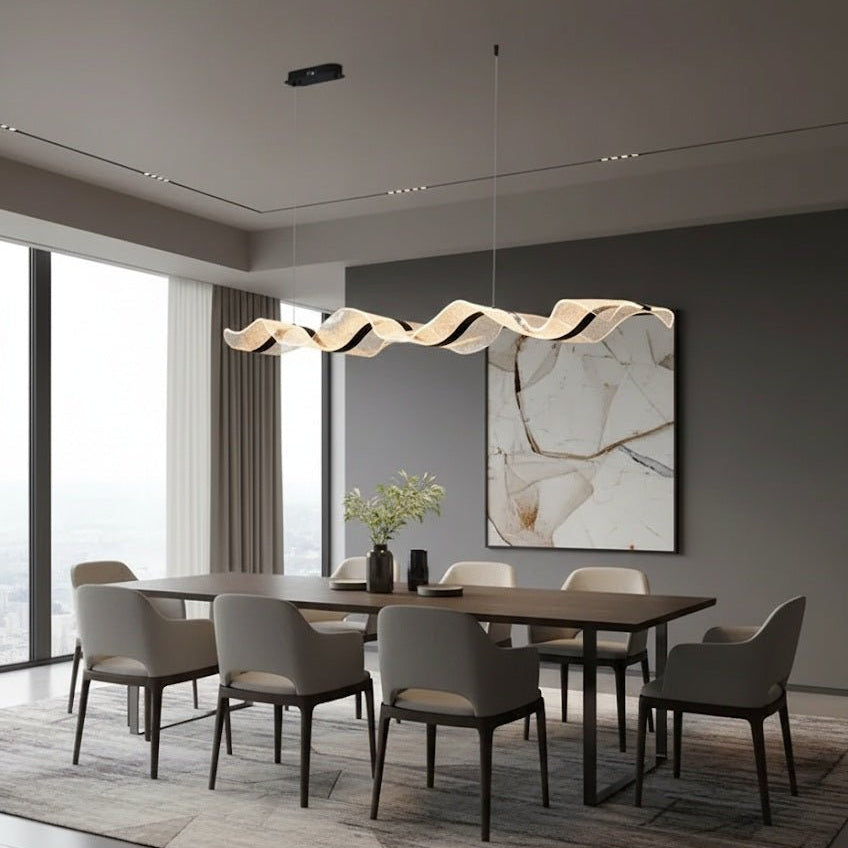 Modern Ocean Wave Pendant Chandelier for Kitchen - Black38.52” (100 cm)Remote Control (Dimmable)Blushlighting
