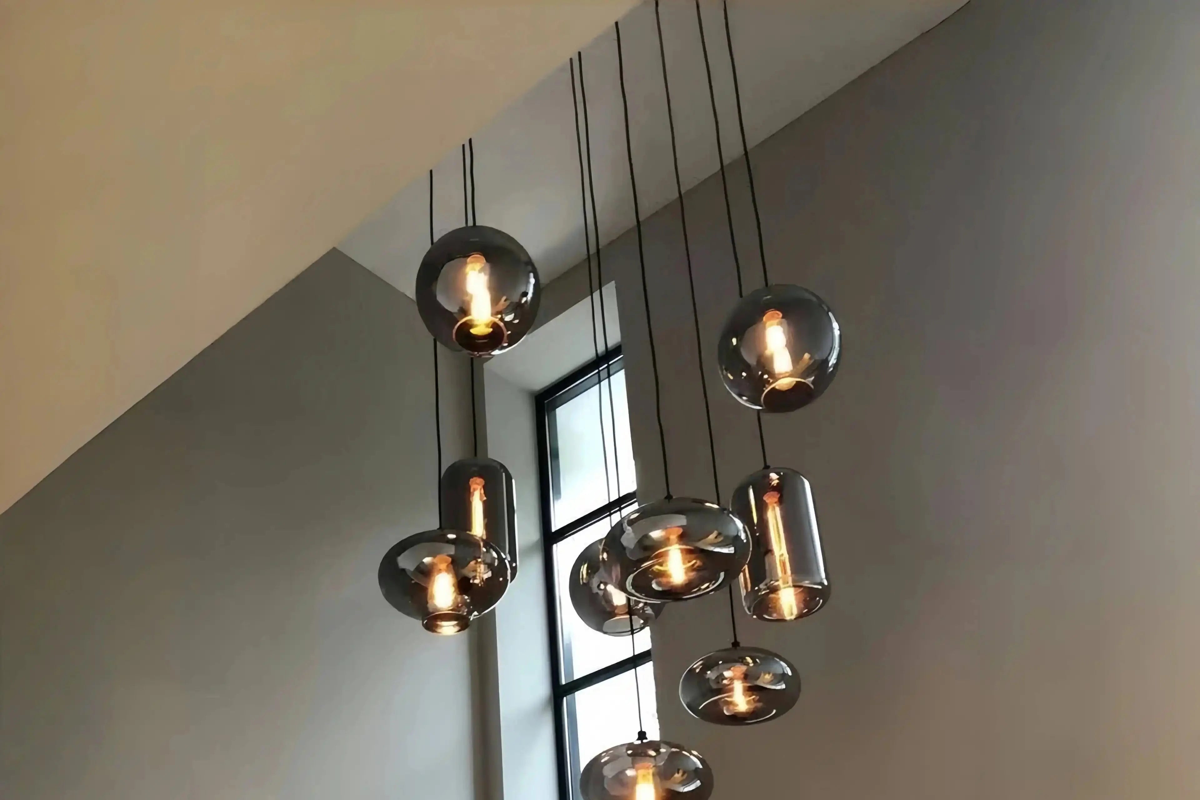 Modern Pendant Fixture light For 2 Story Foyer /Enterway /Staircase - Ceiling Plate: L27.6"*W27.6"/6 LightsWarm LightBlushlighting
