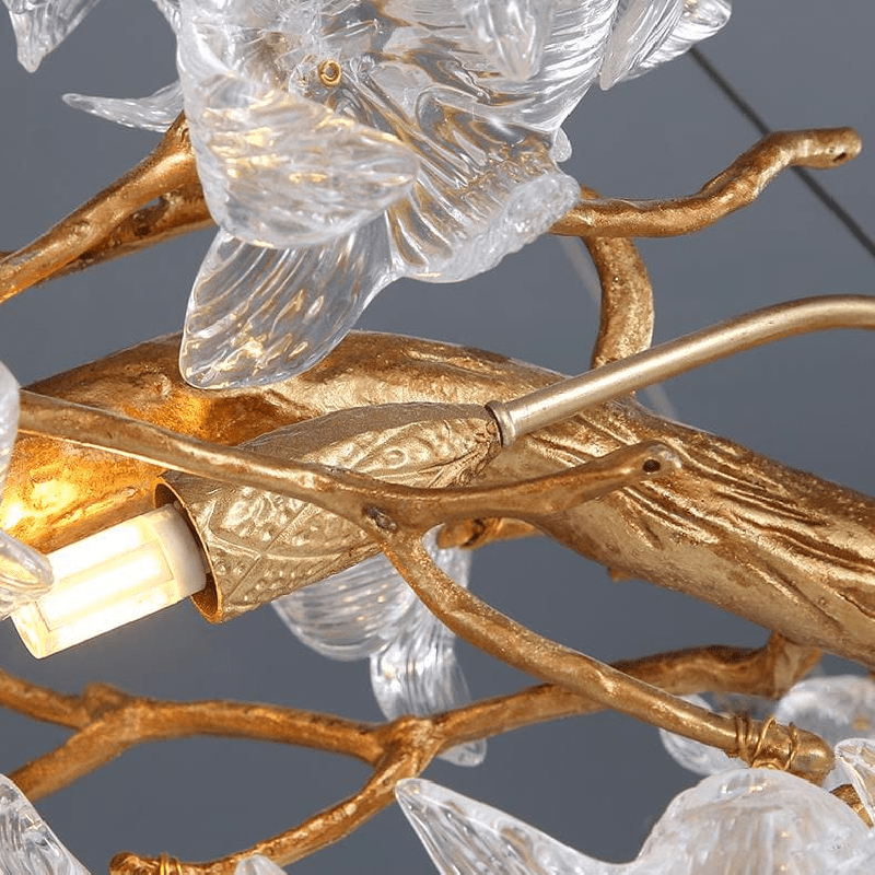 Modern Petal Crystal Round Brass Branch Chandelier - 24" W x 14" HBlushlighting
