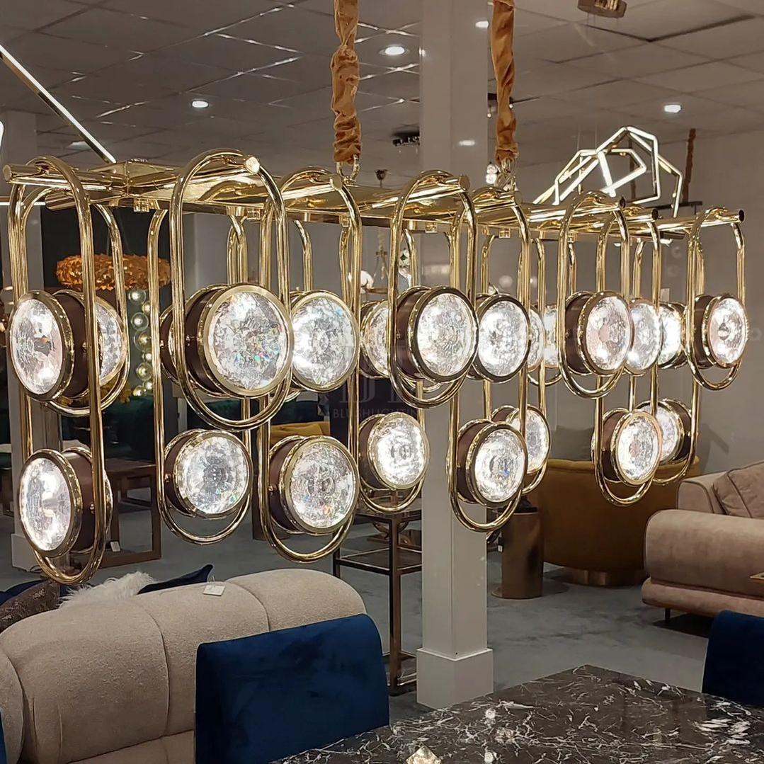 Modern Rectangular Crystal Chandelier for Dining Room - L51.18"*H11.8"(L150cm*H30cm)Warm LightBlushlighting