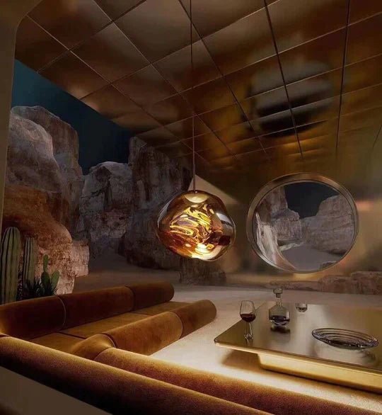 Modern Rock Glass Special Shape Pendant Lighting - D7.87''GoldWarm LightBlushlighting