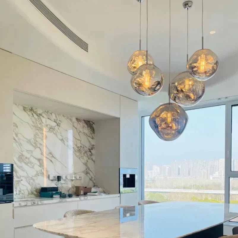 Modern Rock Glass Special Shape Pendant Lighting - D7.87''GoldWarm LightBlushlighting