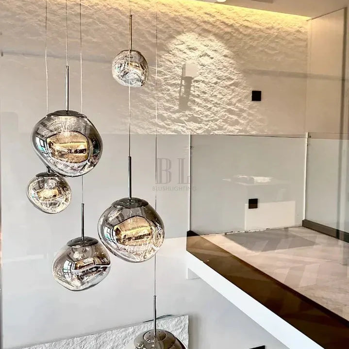 Modern Rock Glass Special Shape Pendant Lighting - D7.87''GoldWarm LightBlushlighting