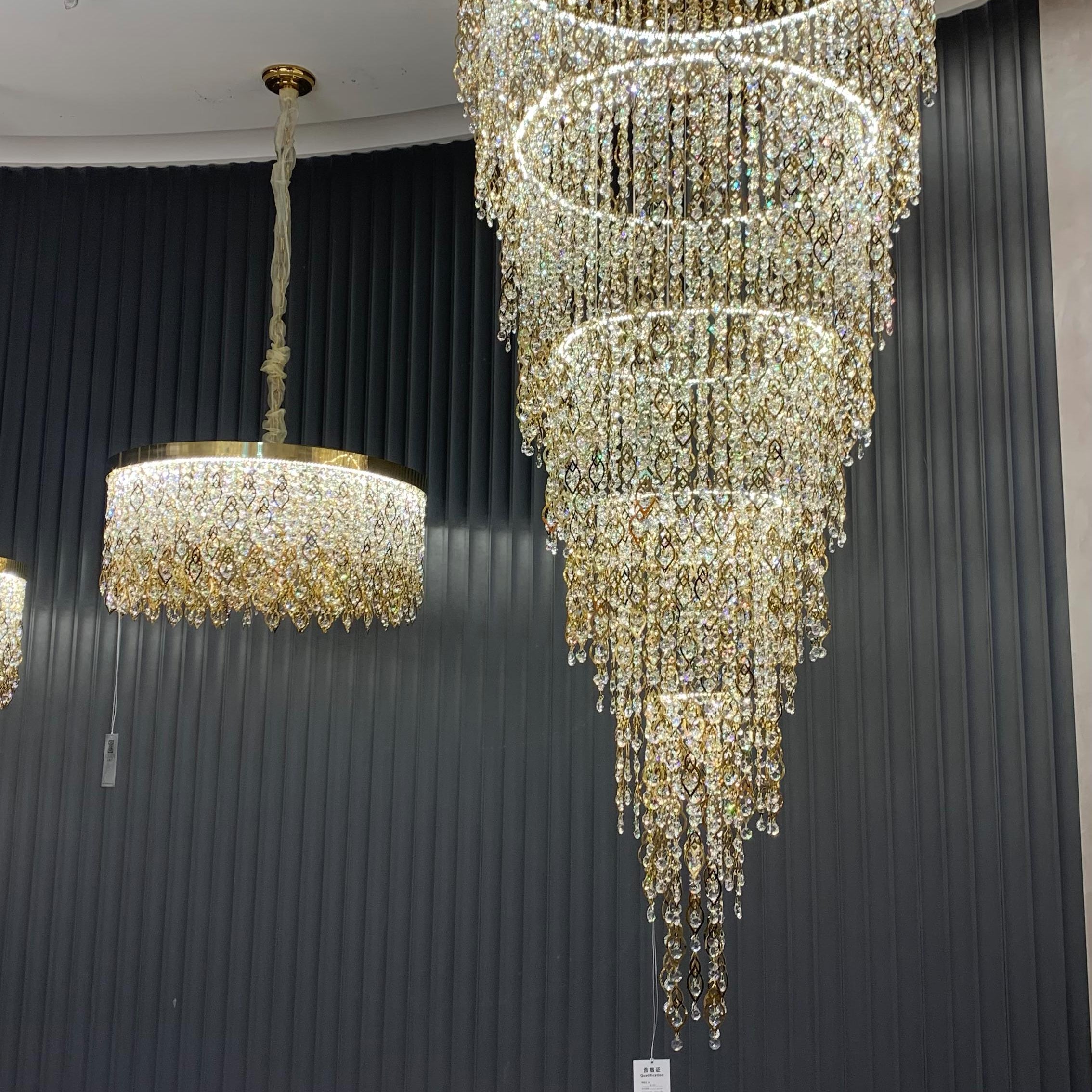 Modern Round 5 - Layer Crystal Tassel Chandelier for Villa/Staircase/Foyer/Living Room - D39.37''*H94.48''(D100cm*H240cm)/62.2kgWarm LightBlushlighting