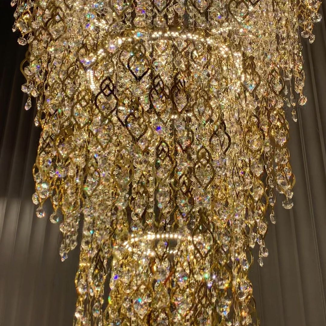 Modern Round 5 - Layer Crystal Tassel Chandelier for Villa/Staircase/Foyer/Living Room - D39.37''*H94.48''(D100cm*H240cm)/62.2kgWarm LightBlushlighting