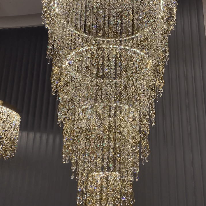 Modern Round 5 - Layer Crystal Tassel Chandelier for Villa/Staircase/Foyer/Living Room - D39.37''*H94.48''(D100cm*H240cm)/62.2kgWarm LightBlushlighting