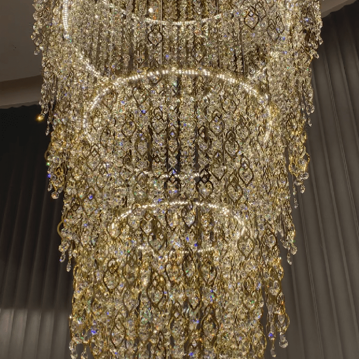 Modern Round 5 - Layer Crystal Tassel Chandelier for Villa/Staircase/Foyer/Living Room - D39.37''*H94.48''(D100cm*H240cm)/62.2kgWarm LightBlushlighting