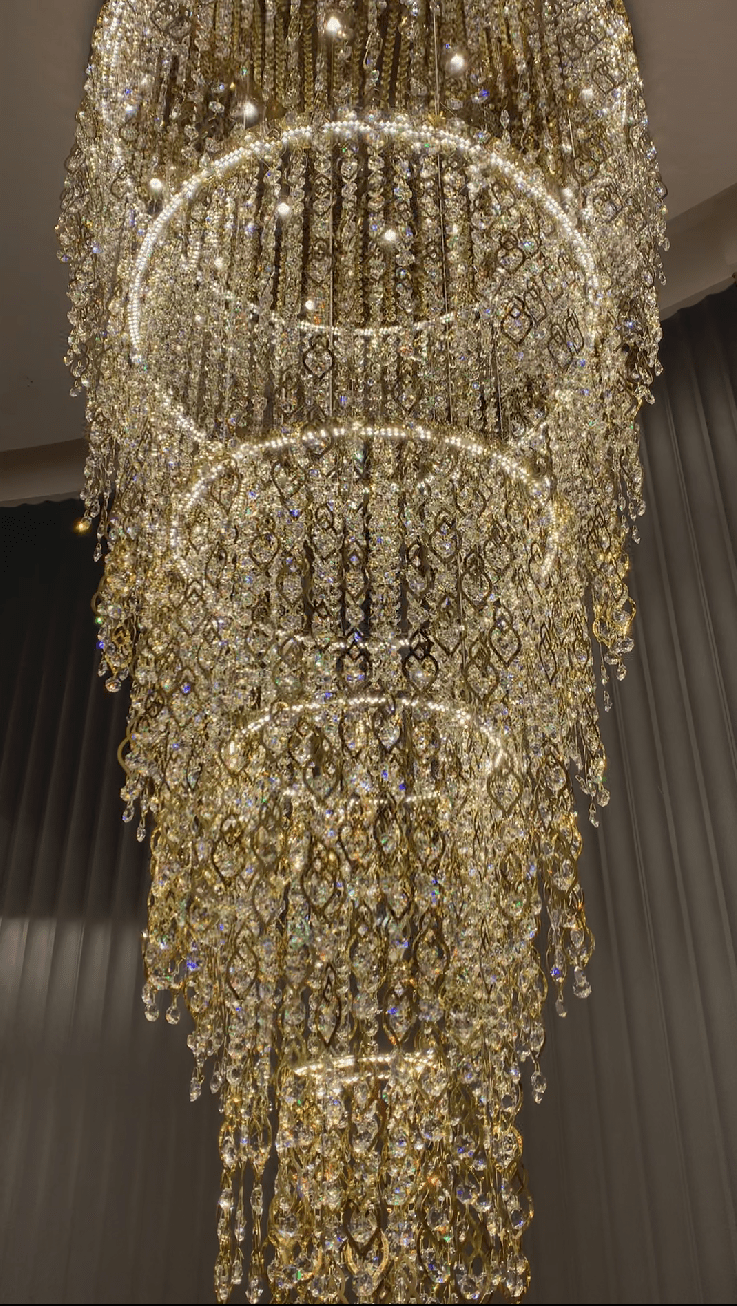 Modern Round 5 - Layer Crystal Tassel Chandelier for Villa/Staircase/Foyer/Living Room - D39.37''*H94.48''(D100cm*H240cm)/62.2kgWarm LightBlushlighting