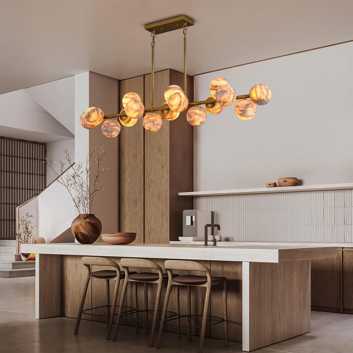 Modern Round Alabaster Chandelier - D1400-55"L × 54.9"W × 11.8"HBlushlighting