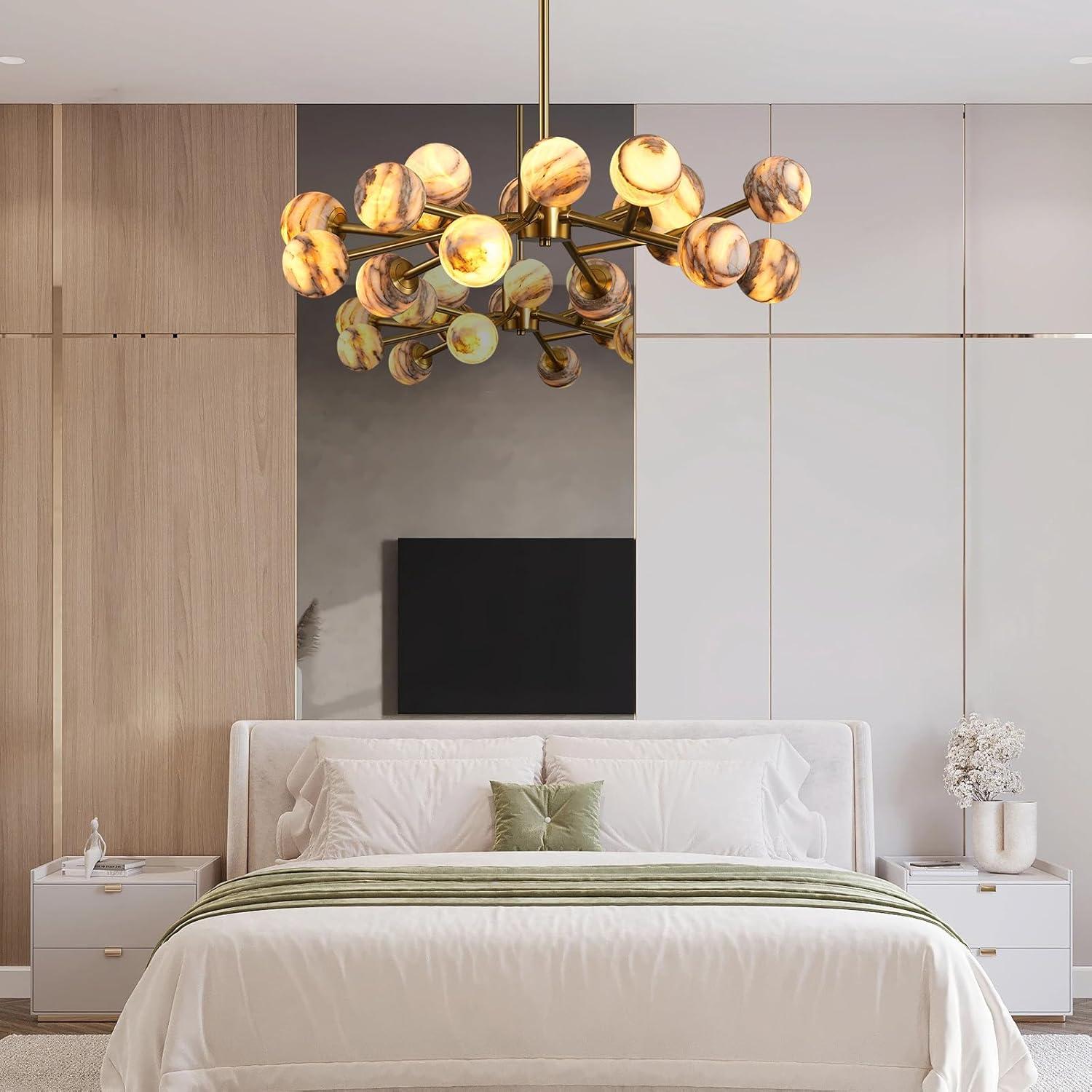 Modern Round Alabaster Chandelier - D800-31.5"L × 31.5"W × 8.5"HBlushlighting