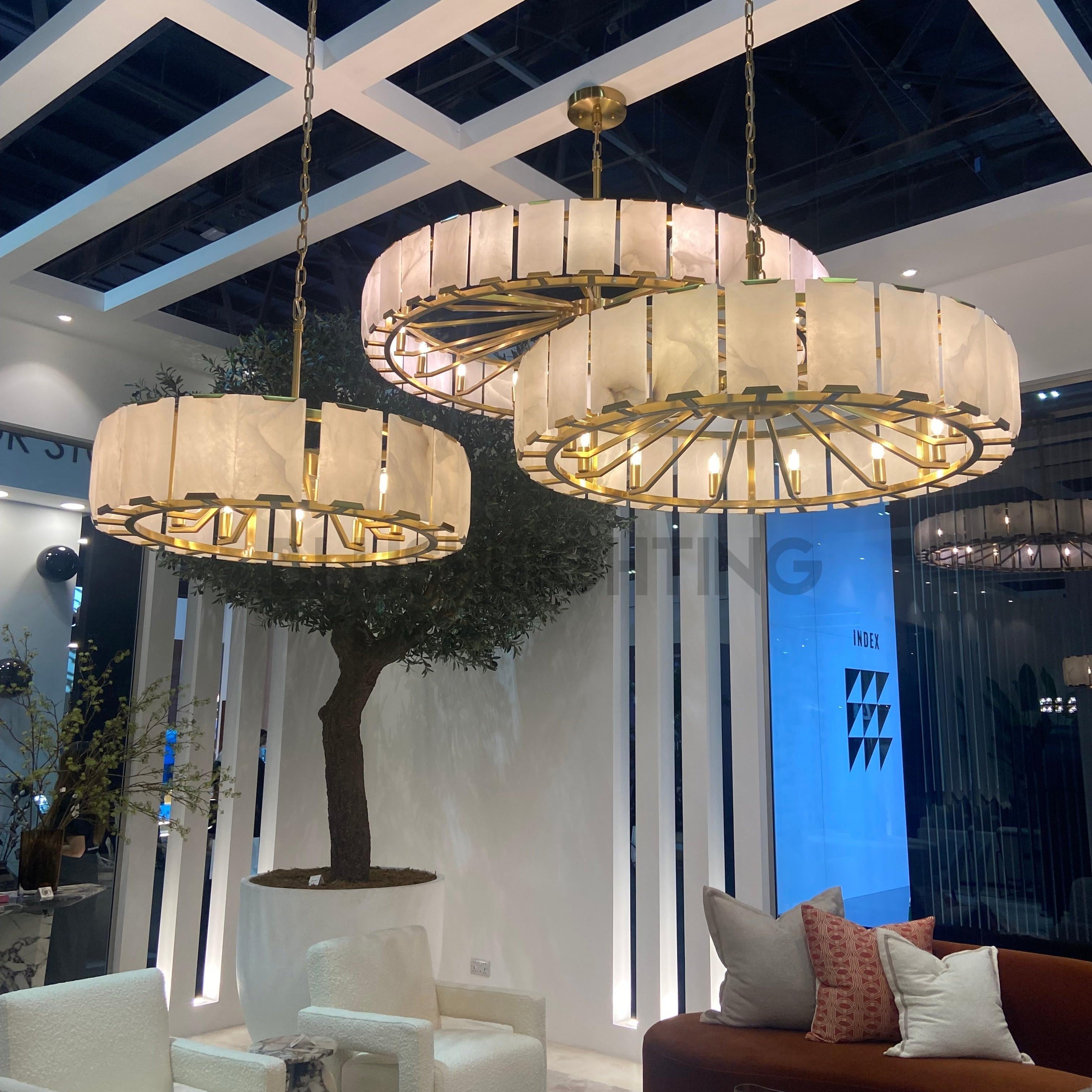 Modern Round Alabaster Chandelier for Living Room/Bedroom - D19.7"*H10.23"Warm LightBlushlighting