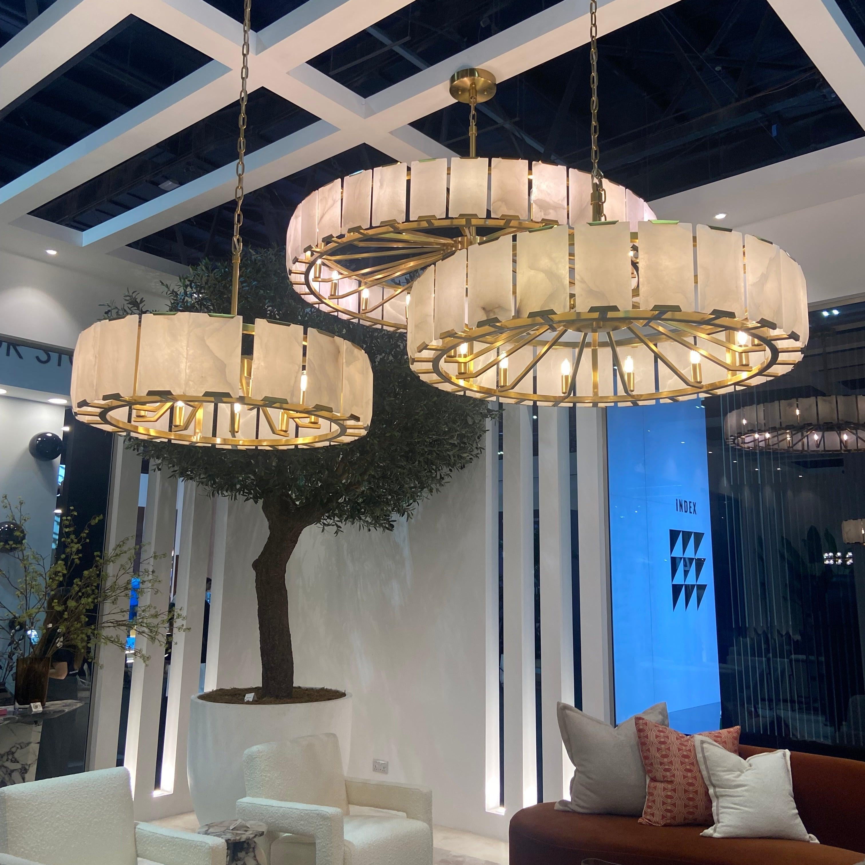 Modern Round Alabaster Chandelier for Living Room/Bedroom - D19.7"*H10.23"Warm LightBlushlighting
