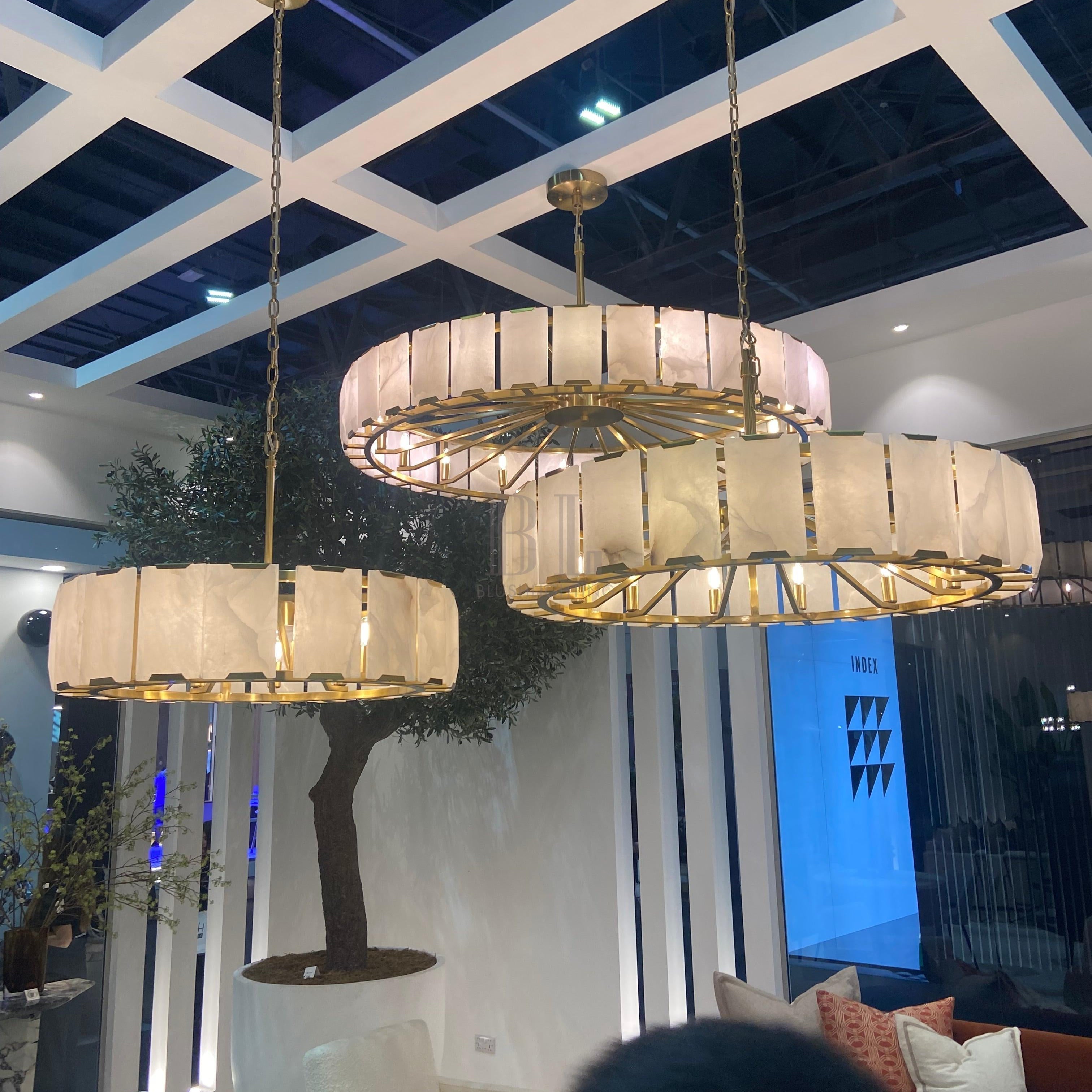 Modern Round Alabaster Chandelier for Living Room/Bedroom - D19.7"*H10.23"Warm LightBlushlighting
