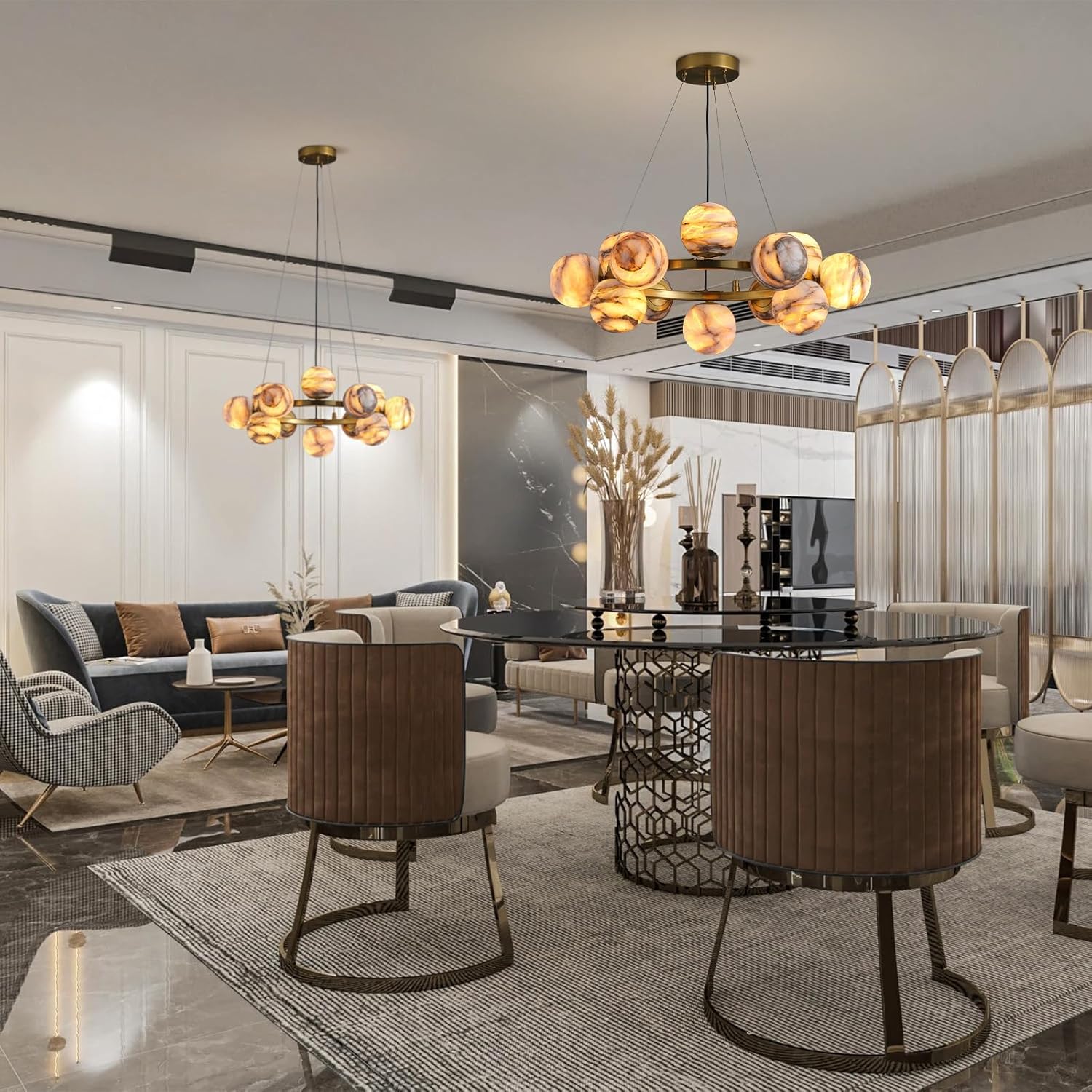 Modern Round Alabaster Chandelier