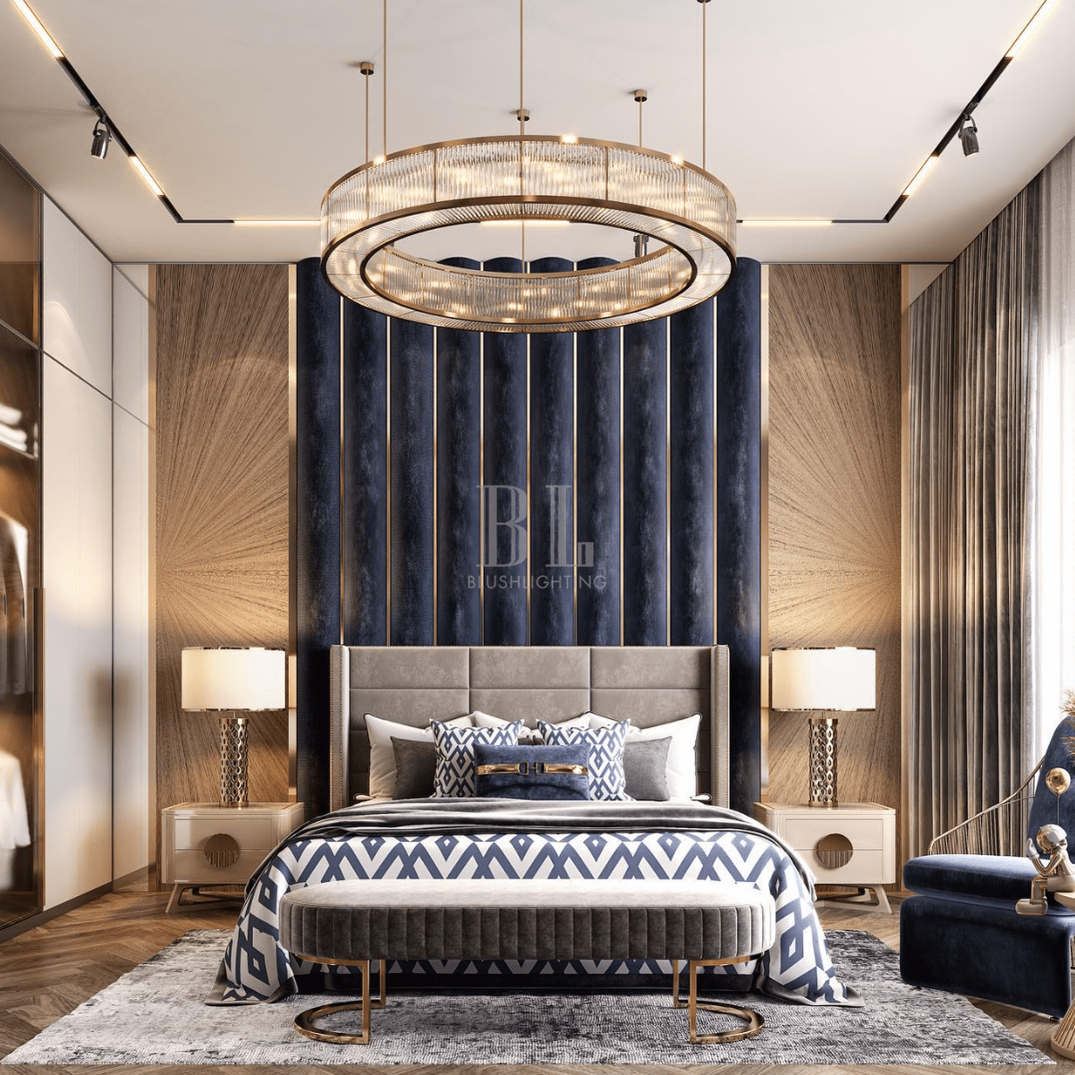 Modern Round Drum Dimmable Chandelier for Living Room/Bedroom - D31.5"*H10"Blushlighting