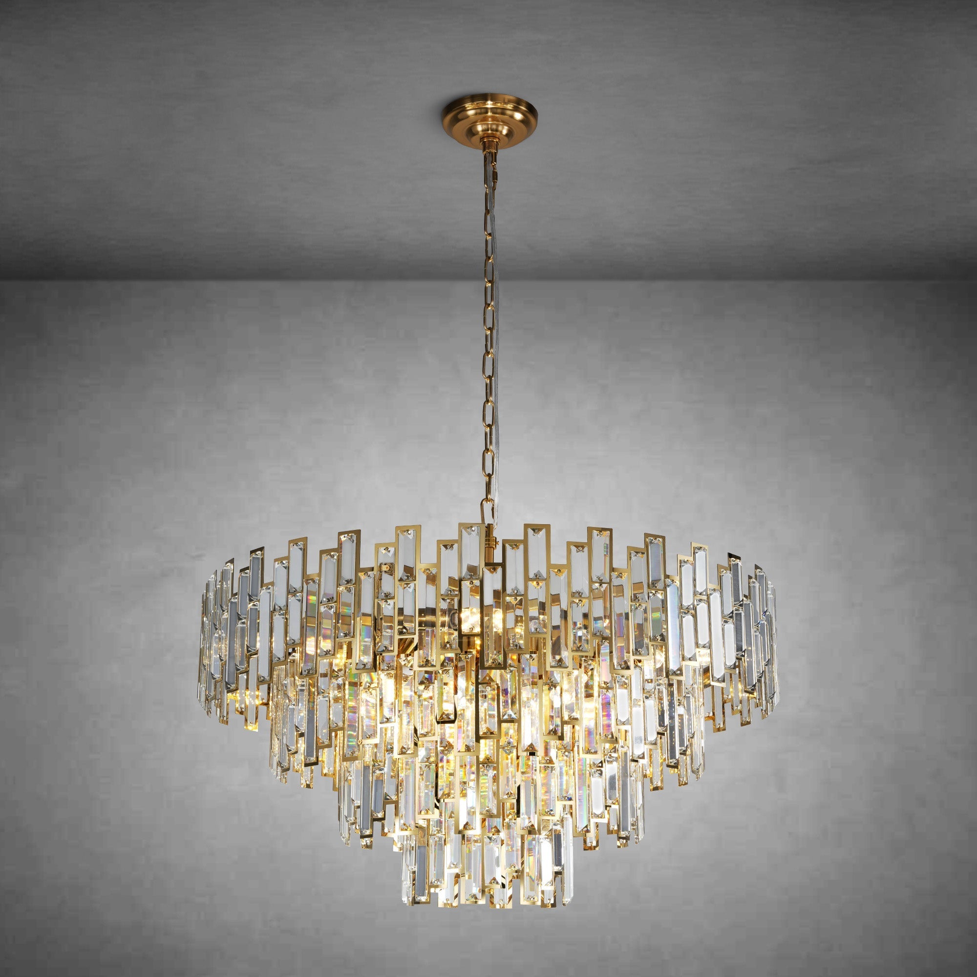 Modern Round K9 Crystal Chandelier - Gold31.5inchBlushlighting