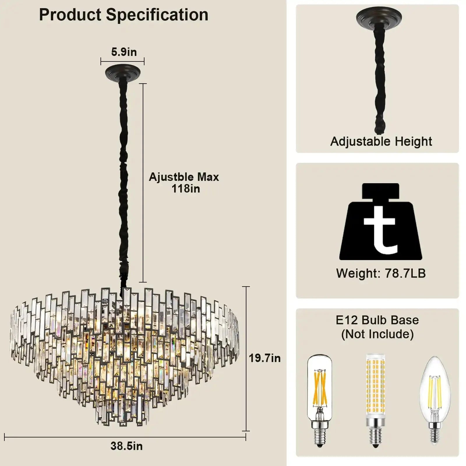 Modern Round Luxury K9 Crystal Chandelier for Dining Room Entryway Foyer - 38.5 inchBlushlighting