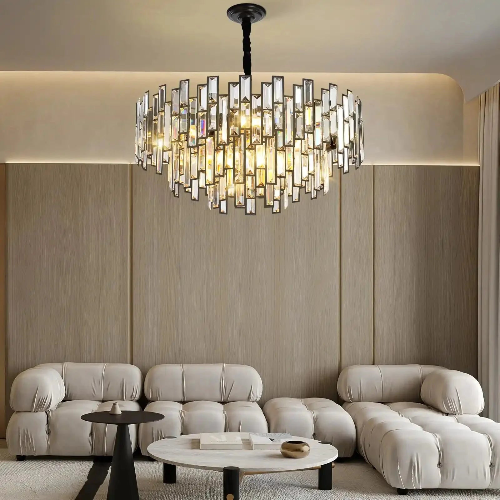 Modern Round Luxury K9 Crystal Chandelier for Dining Room Entryway Foyer - 24.4 inchBlushlighting