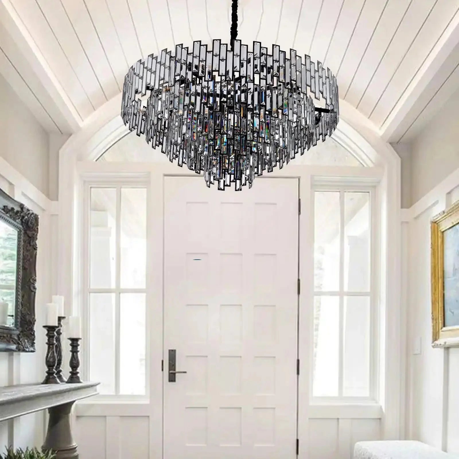 Modern Round Luxury K9 Crystal Chandelier for Dining Room Entryway Foyer - 38.5 inchBlushlighting