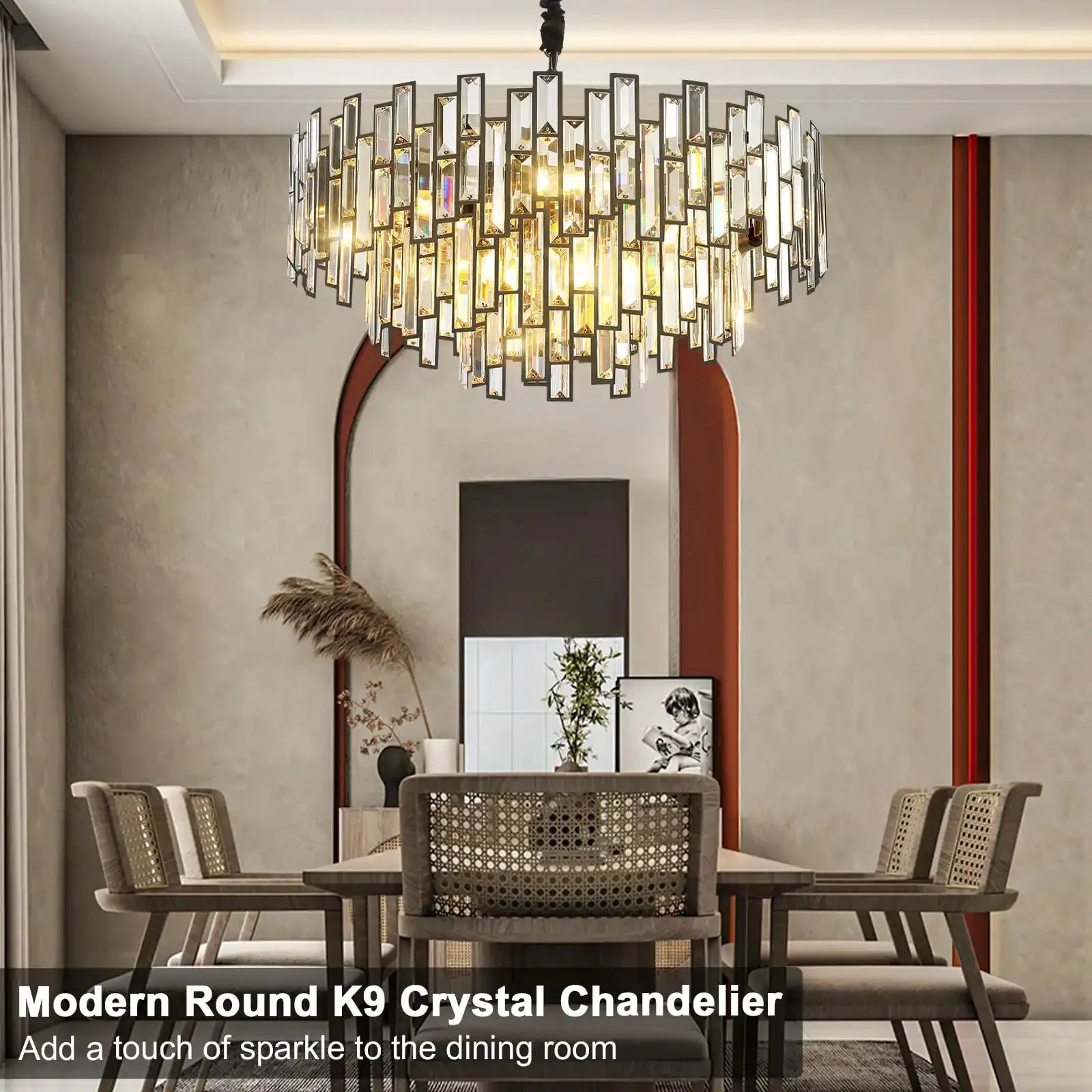 Modern Round Luxury K9 Crystal Chandelier for Dining Room Entryway Foyer - 38.5 inchBlushlighting