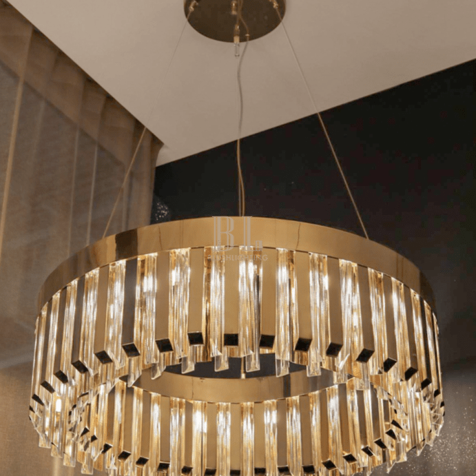 Modern Round Metal Crystal Chandelier for Dining Room/Bedroom - D39.4"*H13.78"(D100cm*H35cm)GoldBlushlighting