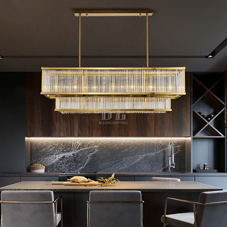 Modern Round/Rectangular Glass Rods Chandelier - Rectangular/L59.1"*H11.8"Warm LightBlushlighting