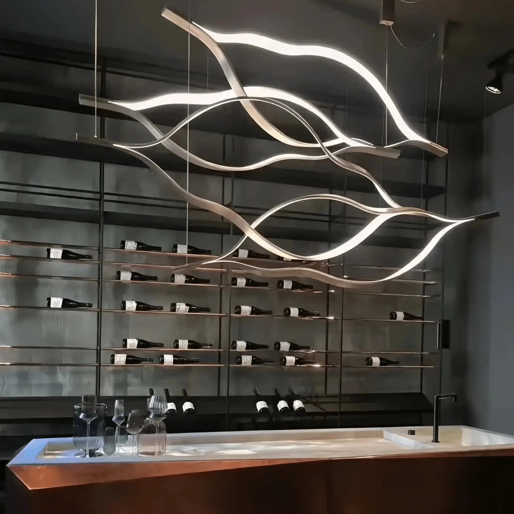Modern Simple Aluminum Waving Chandelier - L31.5"*W2"*H11.8" singleWarm LightBlushlighting