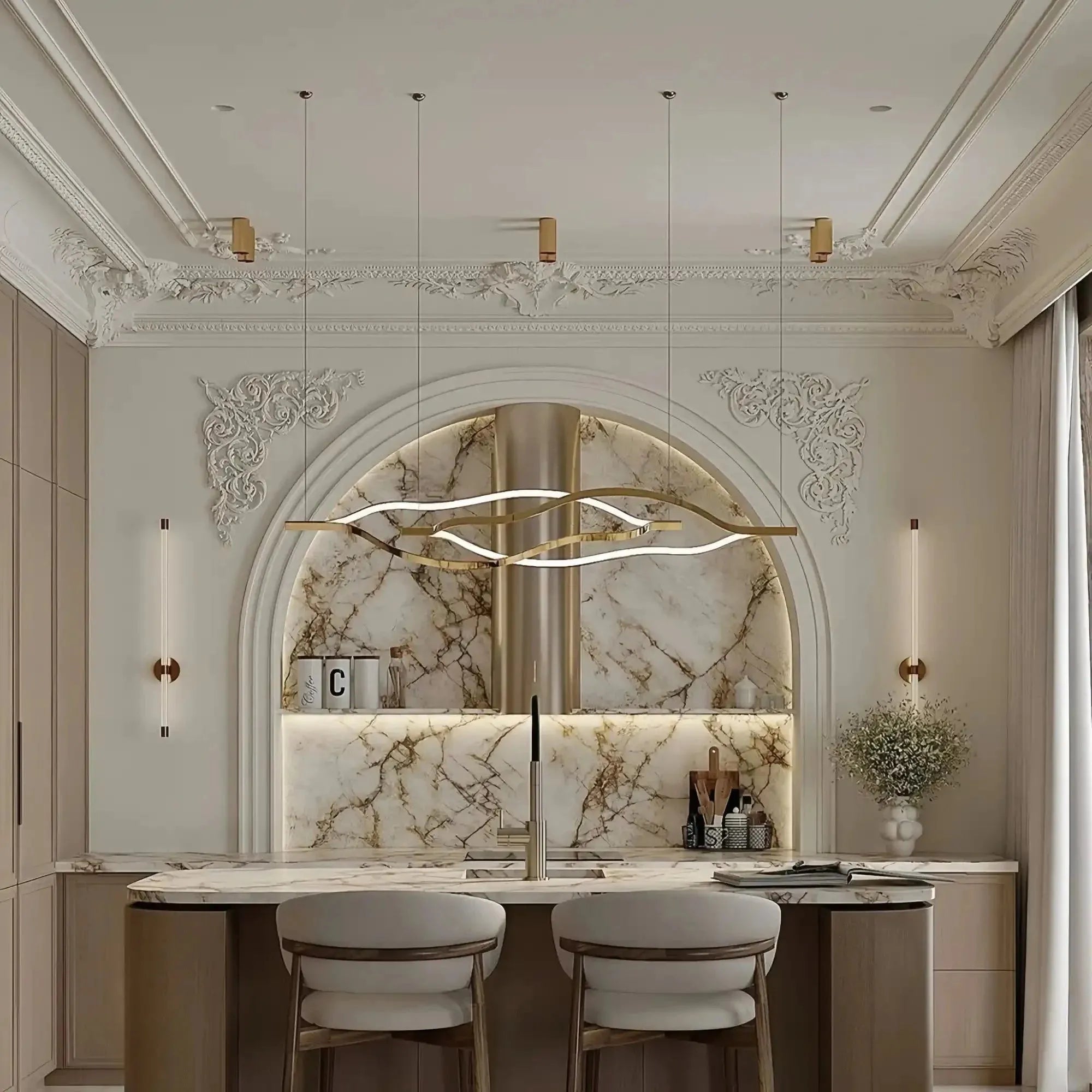 Modern Simple Aluminum Waving Chandelier - L31.5"*W2"*H11.8" singleWarm LightBlushlighting