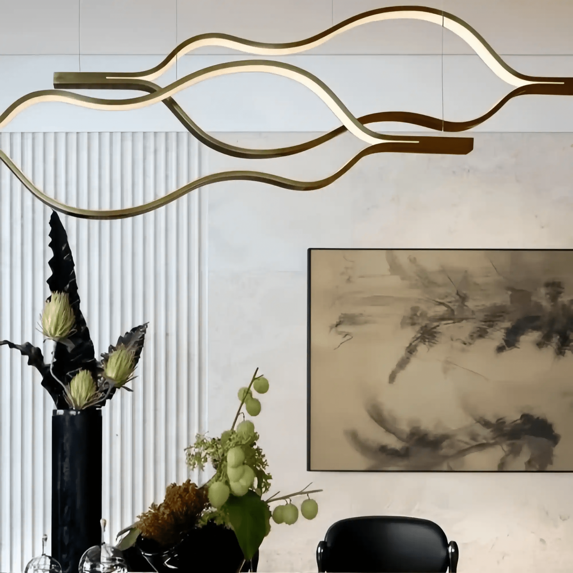 Modern Simple Brass Waving Chandelier for Living/Dining Room/Kitchen Island - 2 crossed pendant: L39.4"+L47.2"/17kgGoldWarm LightBlushlighting