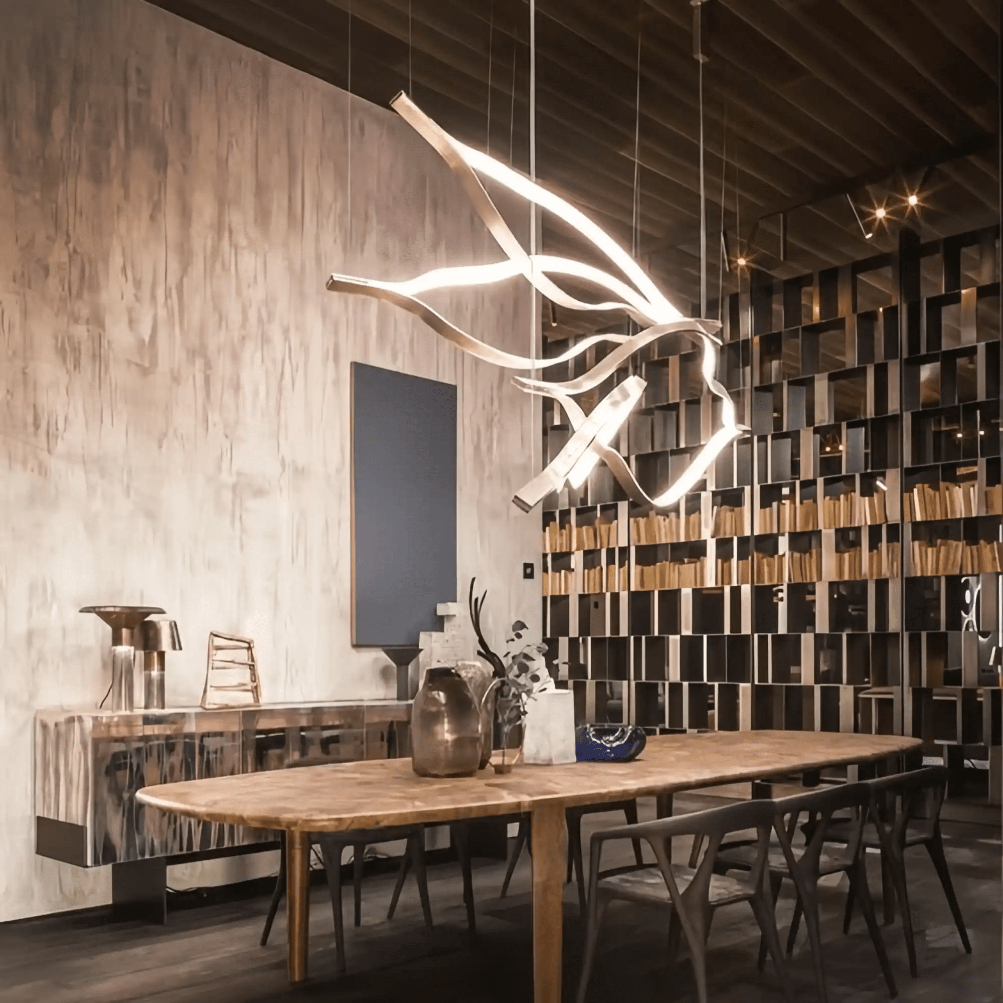 Modern Simple Brass Waving Chandelier for Living/Dining Room/Kitchen Island - 2 crossed pendant: L39.4"+L47.2"/17kgWoodWarm LightBlushlighting