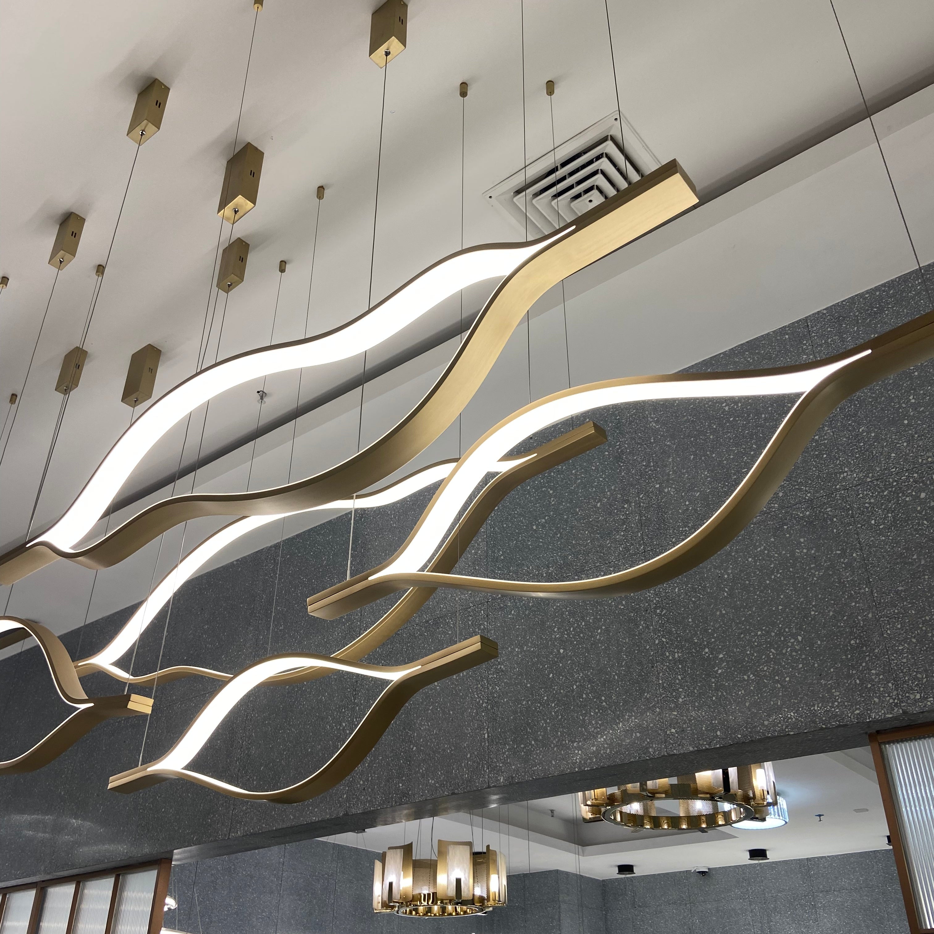 Modern Simple Brass Waving Chandelier for Living/Dining Room/Kitchen Island-Chandeliers-Blush-Lighting-L31.5"*W2.2"*H11.8"-Wood-Warm Light