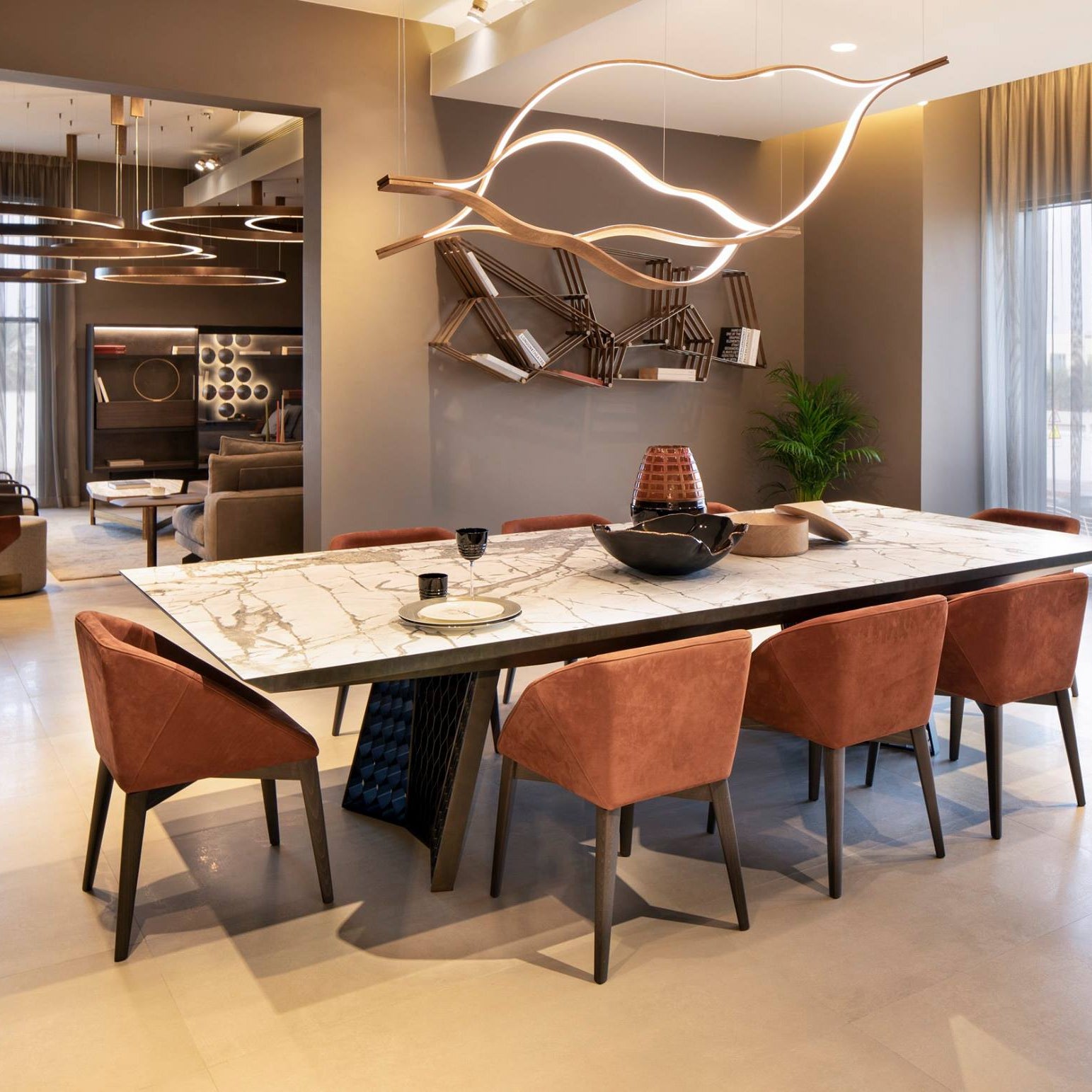 Modern Simple Brass Waving Chandelier for Living/Dining Room/Kitchen Island-Chandeliers-Blush-Lighting-L31.5"*W2.2"*H11.8"-Wood-Warm Light