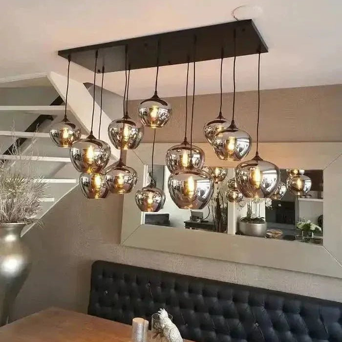 Modern Smoke Gray Glass Lamp Designer Chandelier - L47.2"*W11.8"*H39.4"/ LED*6Rectangular CanopyWarm LightBlushlighting