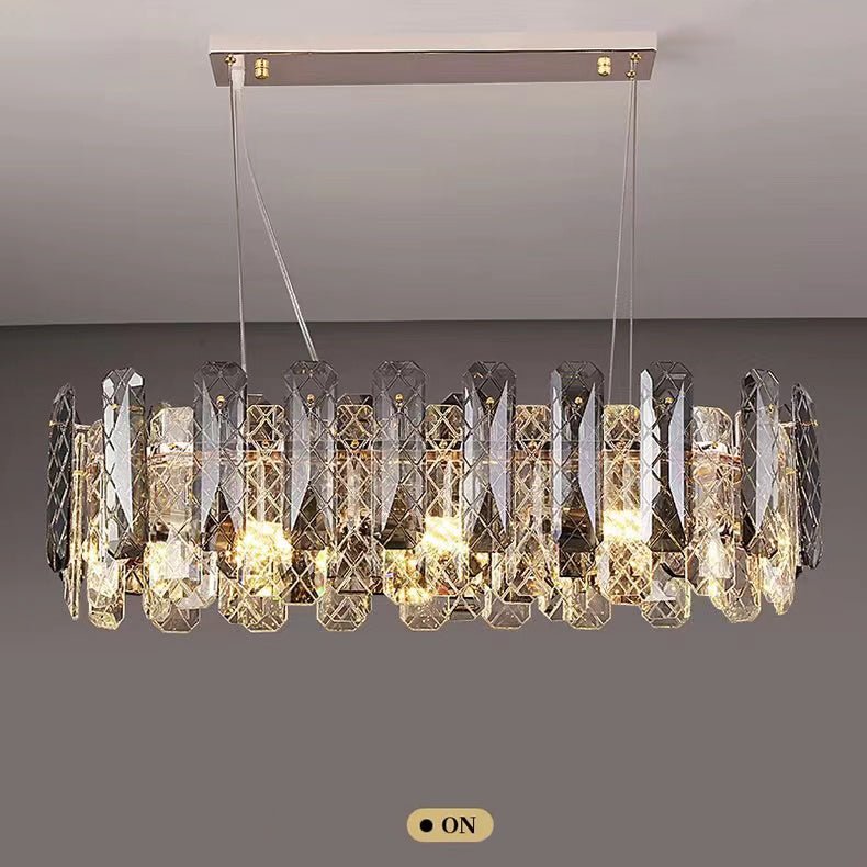 Modern Smoky Gray Crystal Chandelier Gleamy Light Fixture for Living/Dining Room/ Bedroom/ Home Office - Round D39.37"*H8.66"GoldWarm LightBlushlighting