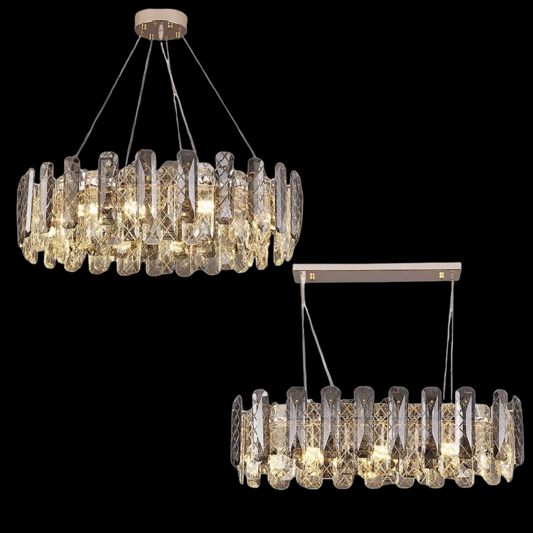 Modern Smoky Gray Crystal Chandelier Gleamy Light Fixture for Living/Dining Room/ Bedroom/ Home Office - Round D19.69"*H8.66"/20kgGoldWarm LightBlushlighting