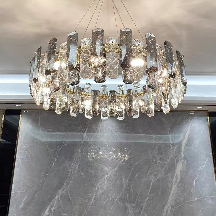 Modern Smoky Gray Crystal Chandelier Gleamy Light Fixture for Living/Dining Room/ Bedroom/ Home Office-Chandeliers-Blushlighting-Blushlighting