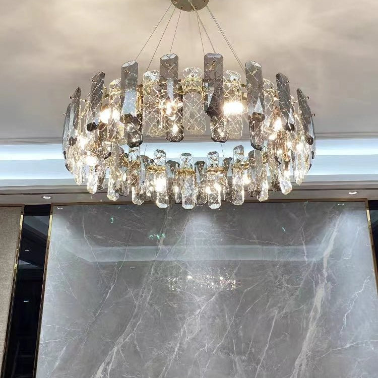 Modern Smoky Gray Crystal Chandelier Gleamy Light Fixture for Living/Dining Room/ Bedroom/ Home Office-Chandeliers-Blushlighting-Blushlighting