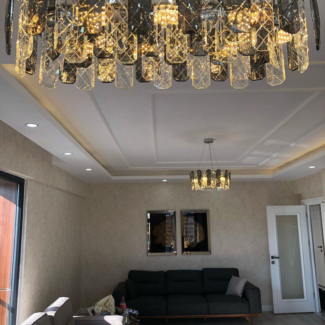 Modern Smoky Gray Crystal Chandelier Gleamy Light Fixture for Living/Dining Room/ Bedroom/ Home Office-Chandeliers-Blushlighting-Blushlighting