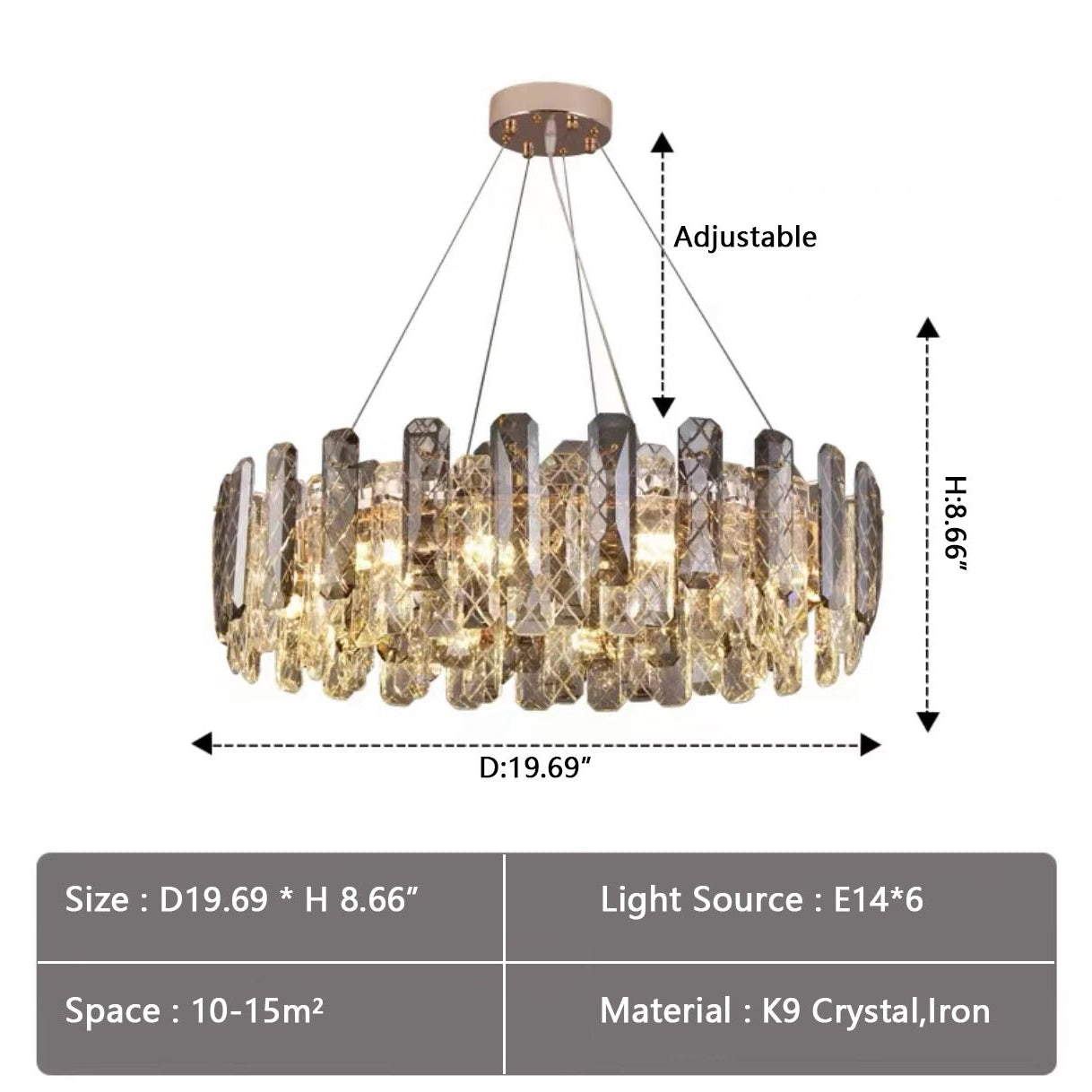 Modern Smoky Gray Crystal Chandelier Gleamy Light Fixture for Living/Dining Room/ Bedroom/ Home Office-Chandeliers-Blushlighting-Blushlighting