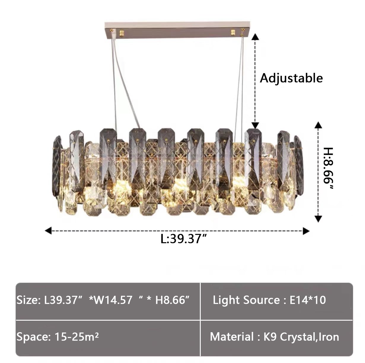 Modern Smoky Gray Crystal Chandelier Gleamy Light Fixture for Living/Dining Room/ Bedroom/ Home Office-Chandeliers-Blushlighting-Blushlighting