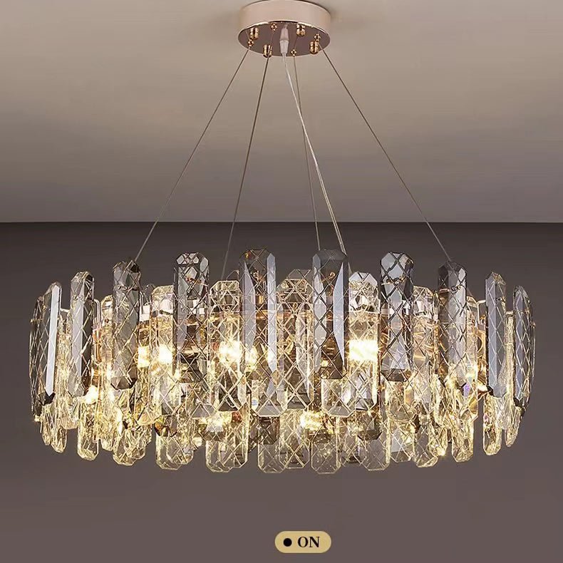 Modern Smoky Gray Crystal Chandelier Gleamy Light Fixture for Living/Dining Room/ Bedroom/ Home Office-Chandeliers-Blushlighting-Round D39.37"*H8.66"-Gold-Warm Light-Blushlighting