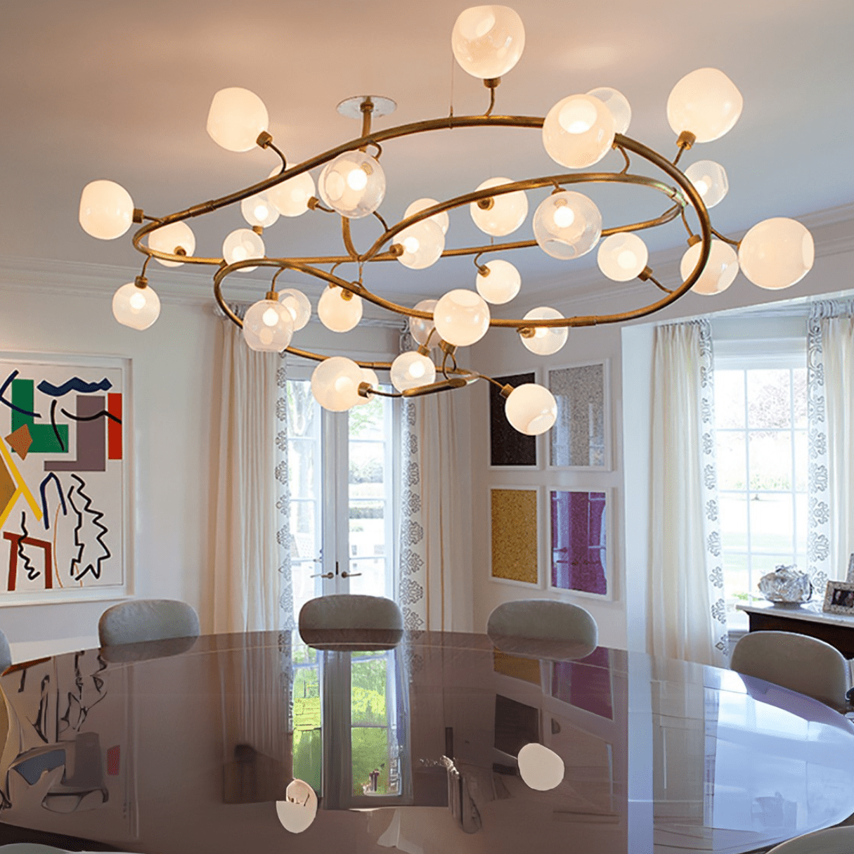 Modern Spiral Branch Glass Globe Chandelier for Low Ceiling Living Room or Dining Room - D47.2"(D120cm)Warm LightBlushlighting