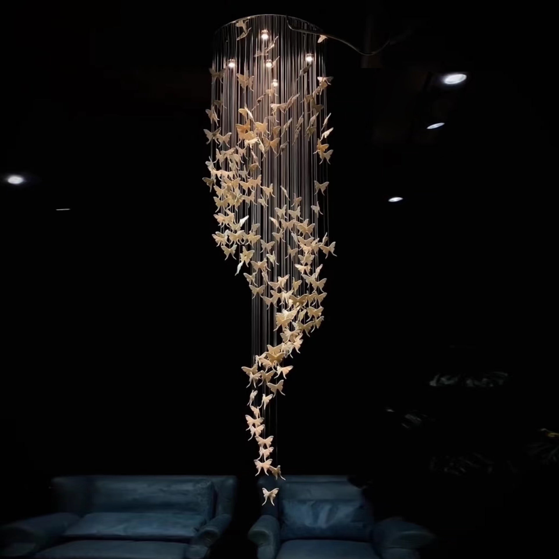 Modern Spiral Staircase Chandelier Ceiling Light Fixture for High Ceiling Living room/ Entryway - D 23.6" * H 118"Warm LightBlushlighting