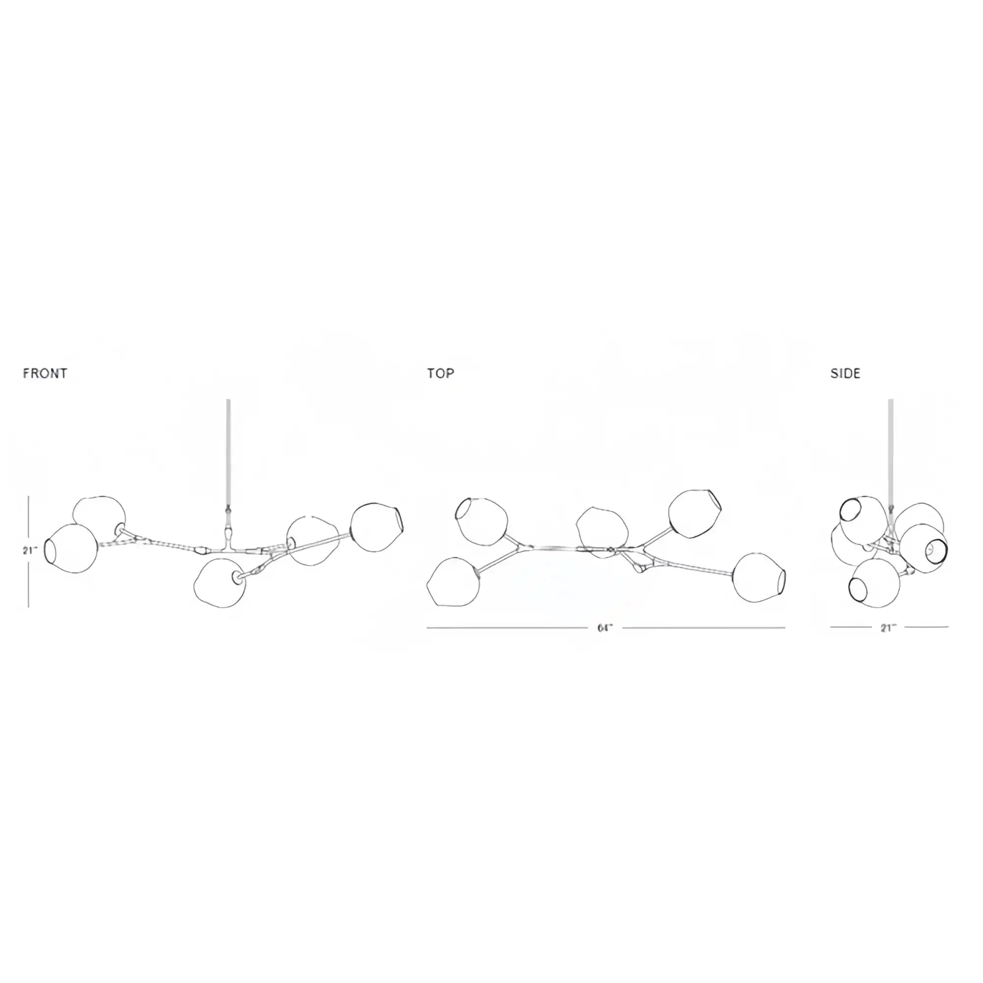 Modern Sputnik Smoky Gray/Amber Glass Branch Chandelier for Kitchen Island/Dining Room - 5 Globes/W43.3"*D21.65"*H20"Brass Finish/Clear GlassWarm LightBlushlighting