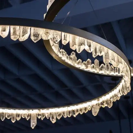 Modern Style Rings Brass & Natural Quartz Crystal Chandelier in Brass/Black Finish - 1 Tier / D23.6" * H4"BrassWarm LightBlushlighting