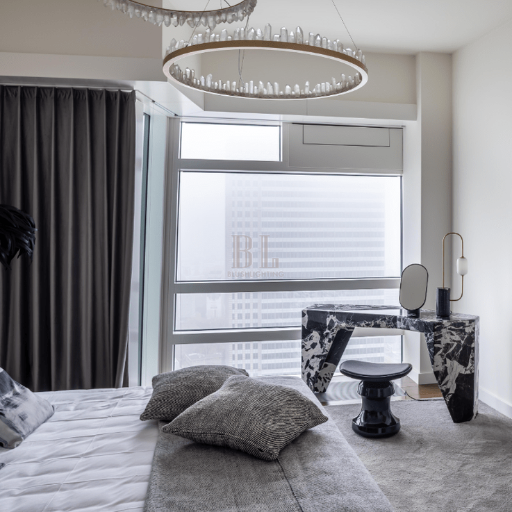 Modern Style Rings Brass & Natural Quartz Crystal Chandelier in Brass/Black Finish - 1 Tier / D23.6" * H4"BrassWarm LightBlushlighting
